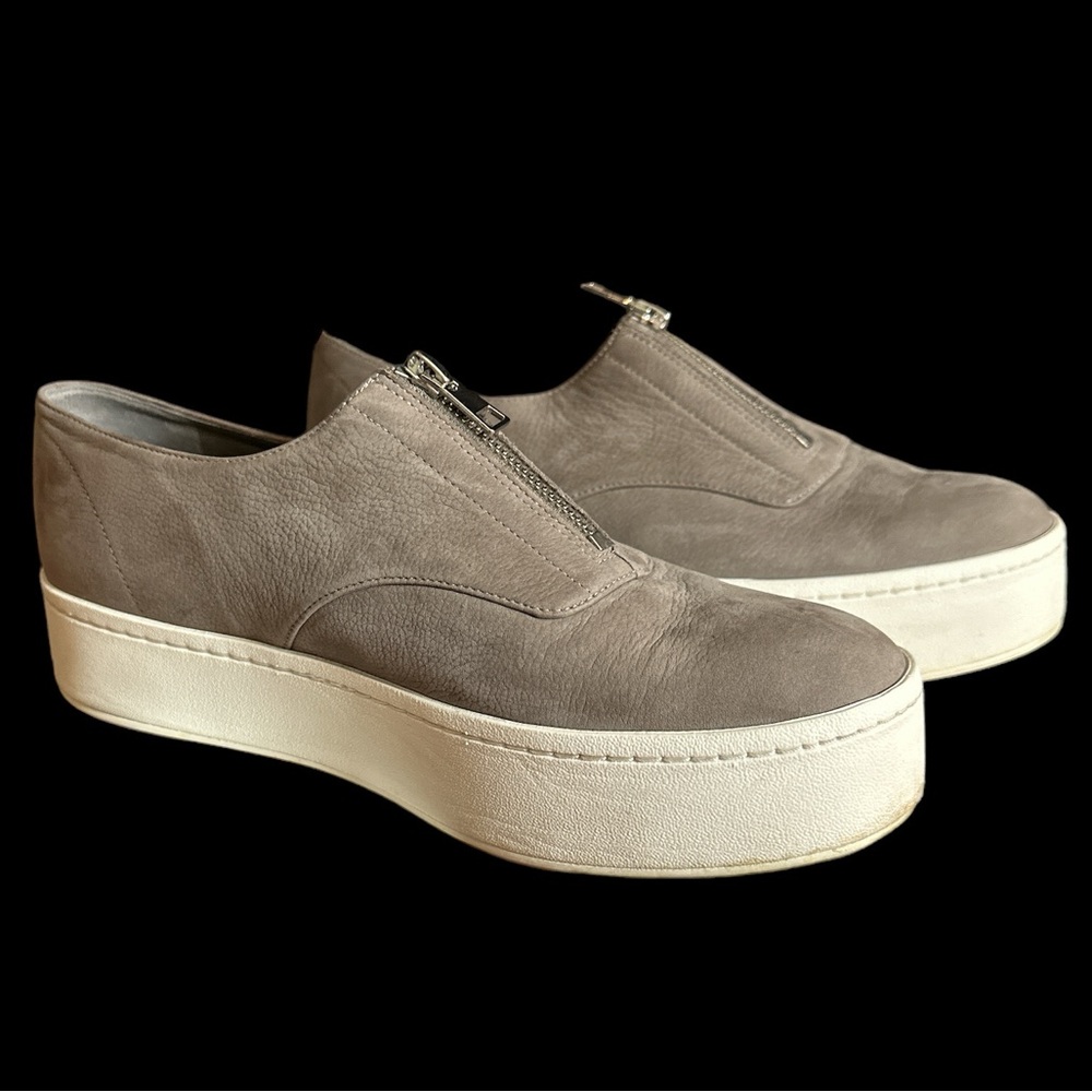 Vince Taupe Leather Zip-Front Platform Sneakers